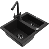 Mexen Carlos granite sink 1.5-bowl with Duero kitchen tap, black - 6518-77-671600-70-B