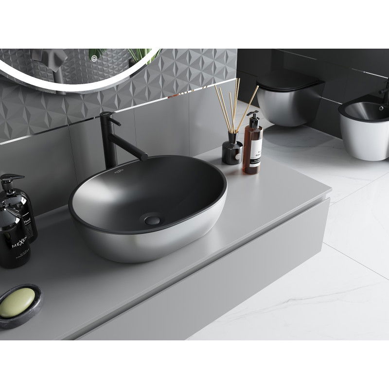 Mexen Viki countertop washbasin 48 x 35 cm, black matte/silver - 21054874