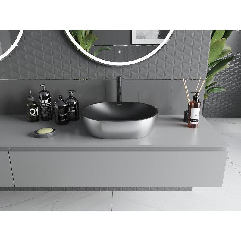 Mexen Viki countertop sink 48 x 35 cm, matte black/silver - 21054874