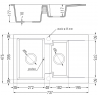 Mexen Gaspar 1.5 -compartment granite sink with a short drip tray 737 x 475 mm, Grey - 6507731505-71