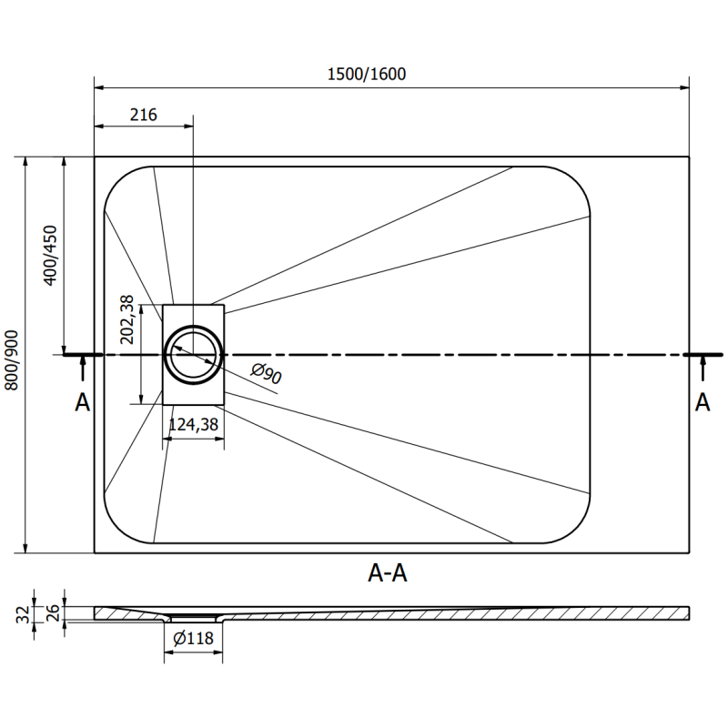 Mexen Hugo rectangular shower tray SMC 150 x 90 cm, white - 42109015
