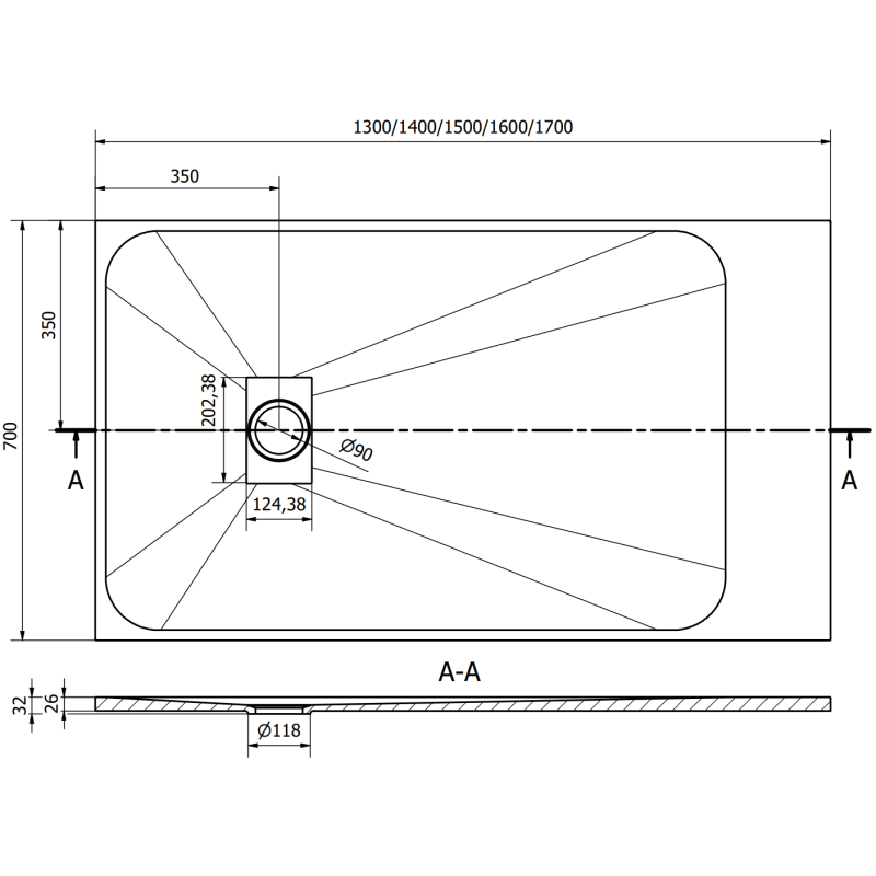 Mexen Hugo Rectangular SMC Shower Tray 140 x 70 cm, Black - 42707014