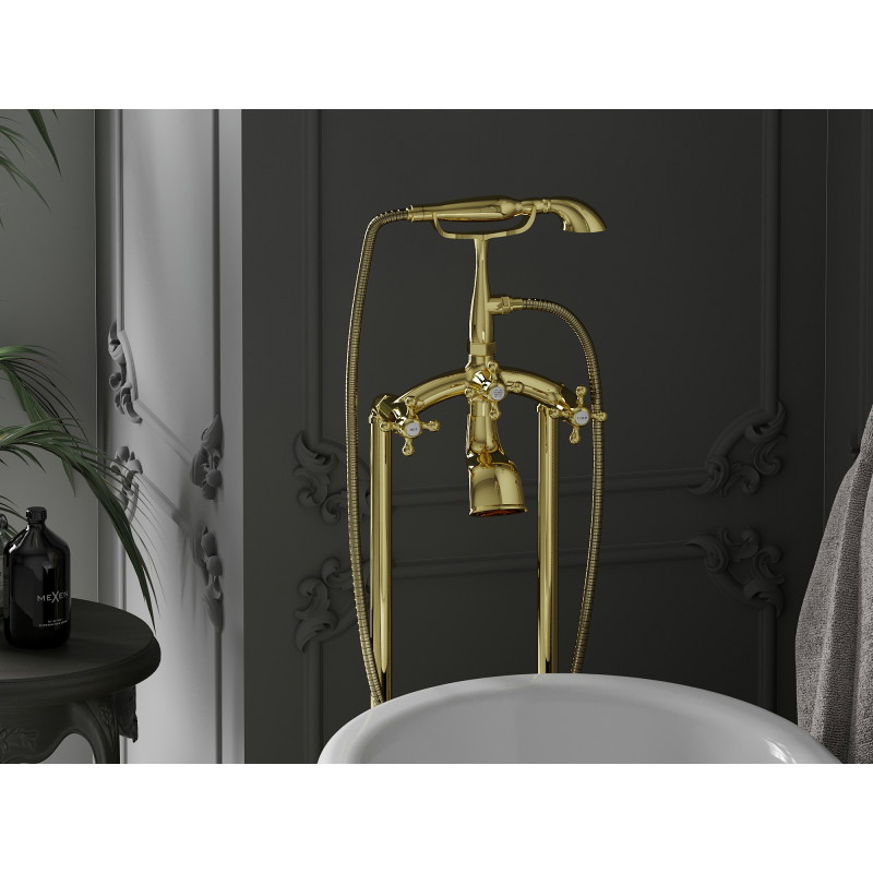 Mexen Retro freestanding bathtub faucet, gold - 75933-50