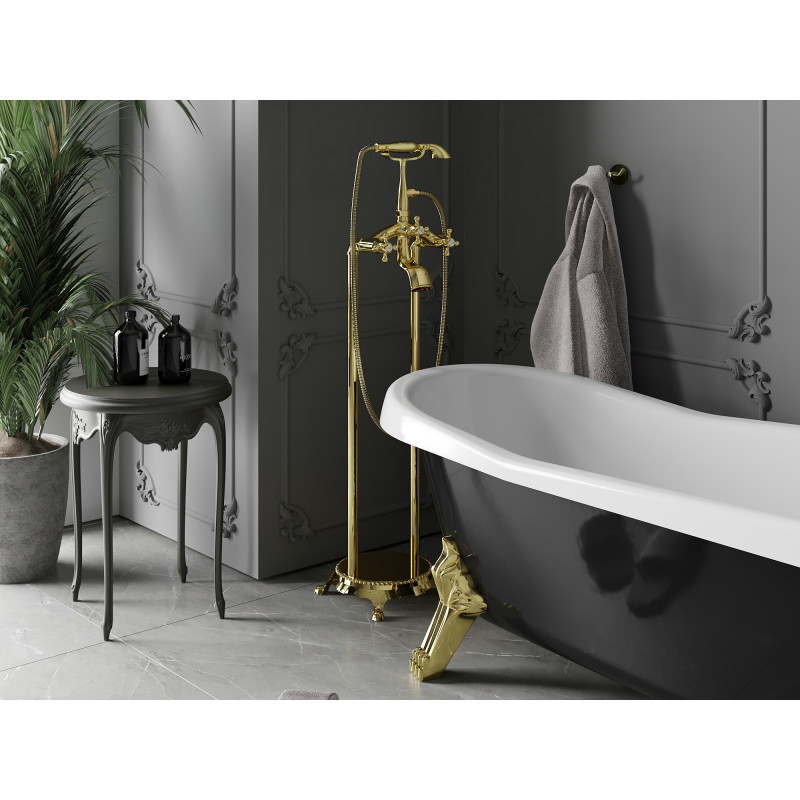 Mexen Retro freestanding bathtub faucet, gold - 75933-50