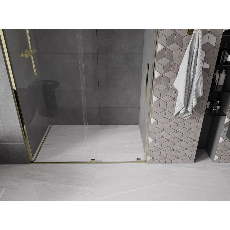 Mexen Velar sliding shower door 140 cm, transparent, gold - 871-140-000-01-50