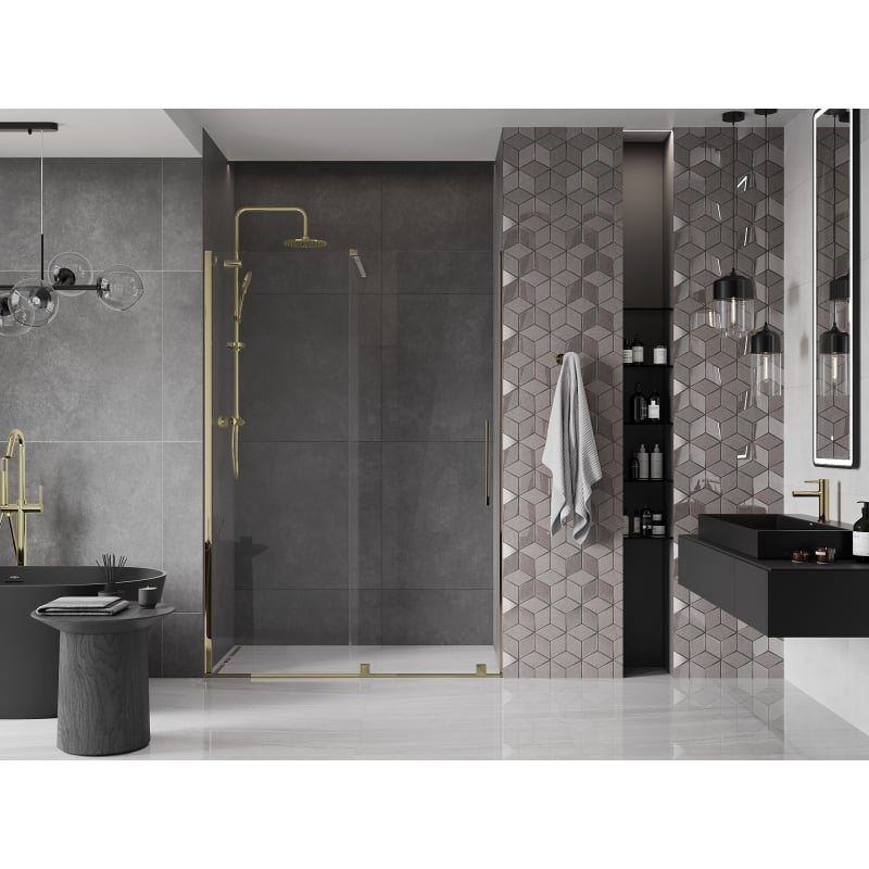 Mexen Velar sliding shower doors 140 cm, transparent, gold - 871-140-000-01-50