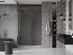 Mexen Velar sliding shower door 150 cm, transparent, gold - 871-150-000-01-50