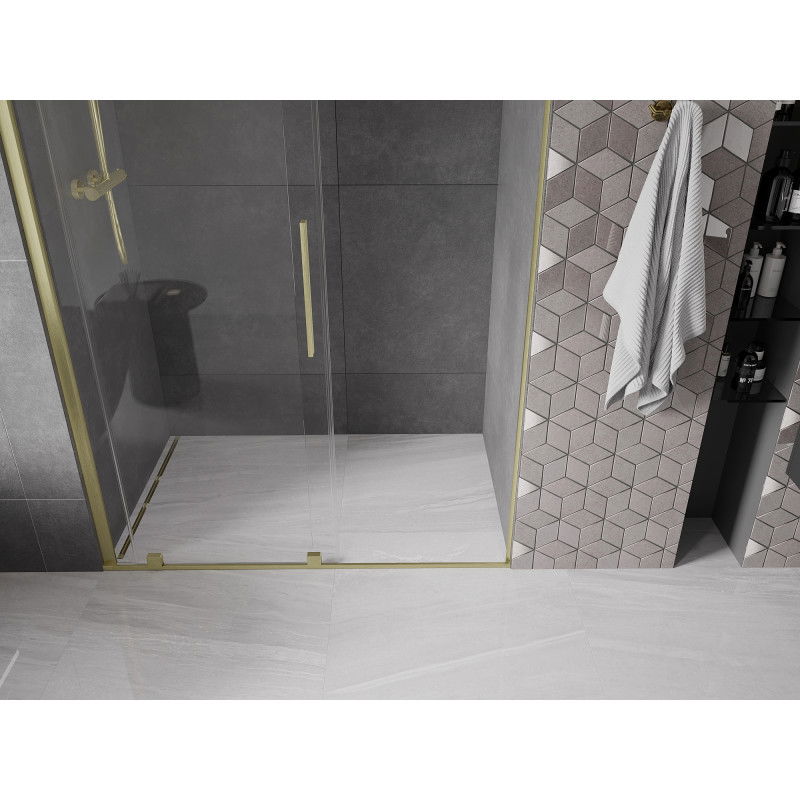 Mexen Velar sliding shower door 130 cm, transparent, brushed gold - 871-130-000-01-55