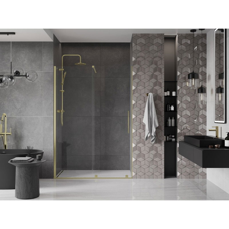 Mexen Velar sliding shower door 140 cm, transparent, brushed gold - 871-140-000-01-55
