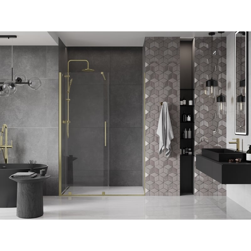 Mexen Velar sliding shower door 150 cm, transparent, brushed gold - 871-150-000-01-55