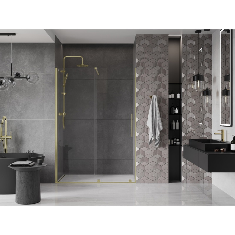 Mexen Velar sliding shower door 150 cm, transparent, brushed gold - 871-150-000-01-55