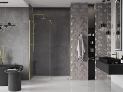 Mexen Velar sliding shower door 150 cm, transparent, brushed gold - 871-150-000-01-55
