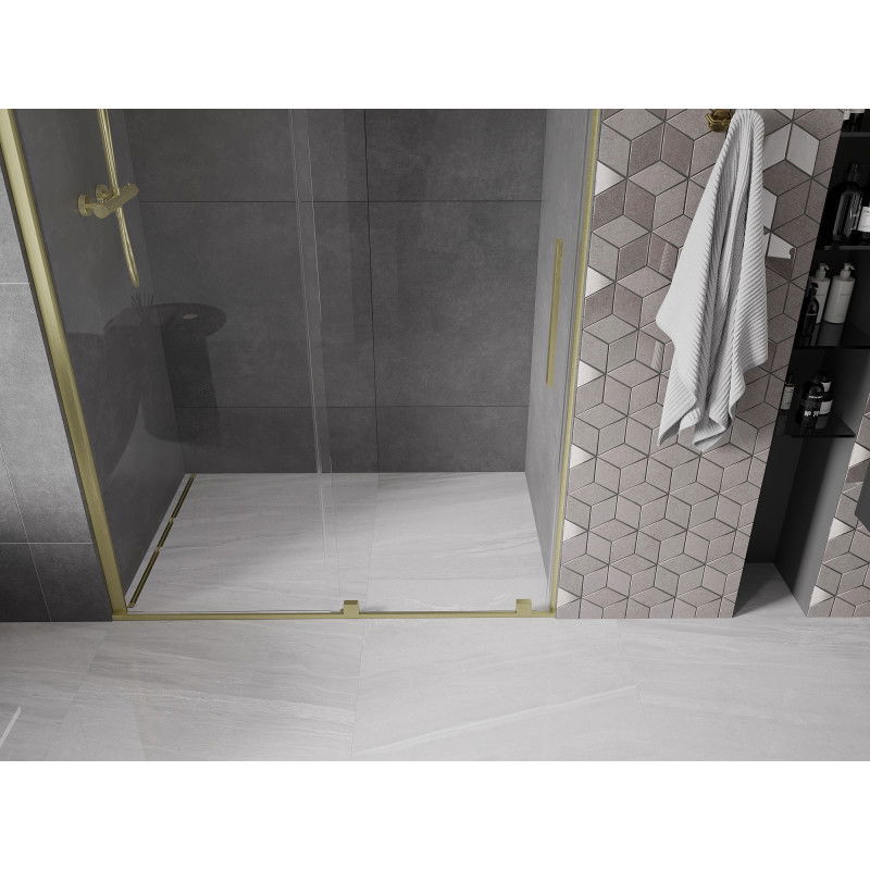 Mexen Velar sliding shower doors 160 cm, transparent, brushed gold - 871-160-000-01-55