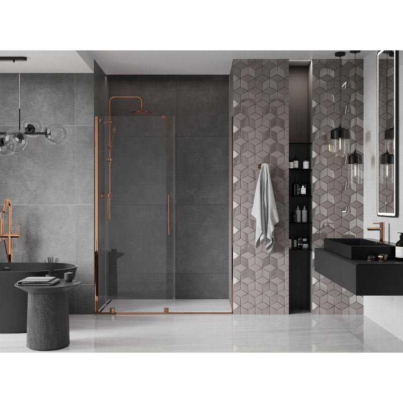 Mexen Velar sliding shower door 130 cm, transparent, rose gold - 871-130-000-01-60
