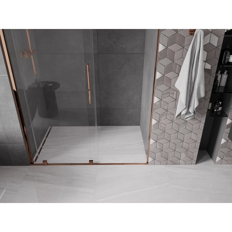 Mexen Velar sliding shower door 140 cm, transparent, rose gold - 871-140-000-01-60