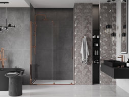 Mexen Velar sliding shower door 140 cm, transparent, Rose gold - 871-140-000-01-60