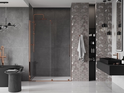 Mexen Velar 150 cm Sliding Shower Door, Transparent, Rose Gold - 871-150-000-01-60