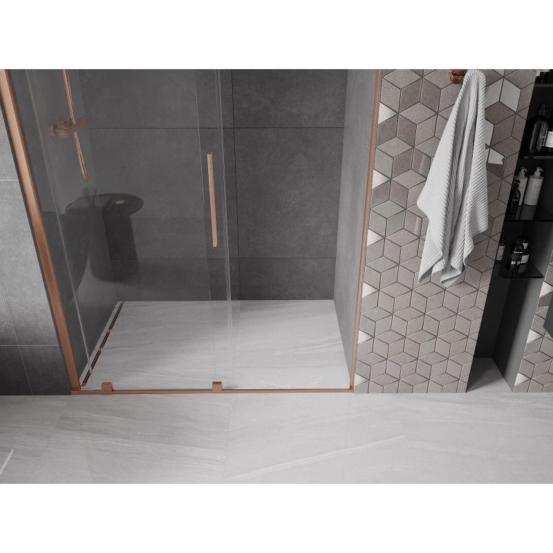 Mexen Velar sliding shower door 130 cm, transparent, brushed copper - 871-130-000-01-65