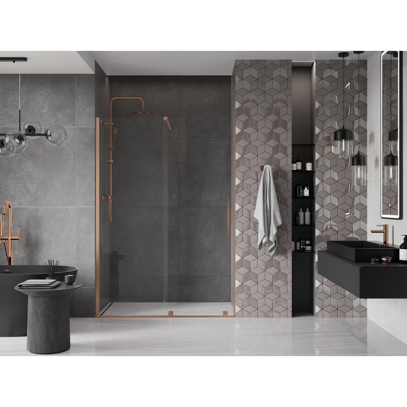 Mexen Velar sliding shower doors 130 cm, transparent, brushed copper - 871-130-000-01-65