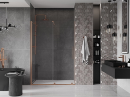 Mexen Velar sliding shower doors 130 cm, transparent, brushed copper - 871-130-000-01-65