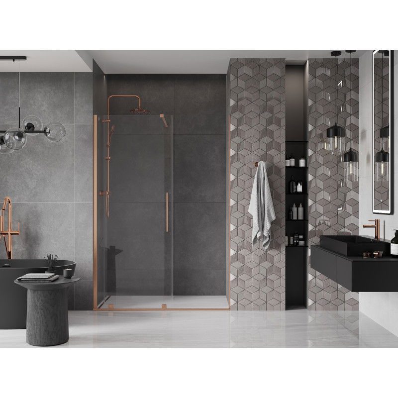 Mexen Velar sliding shower door 140 cm, transparent, brushed copper - 871-140-000-01-65