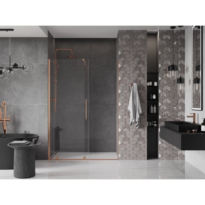 Mexen Velar sliding shower doors 140 cm, transparent, brushed copper - 871-140-000-01-65