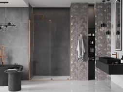 Mexen Velar 140 cm Sliding Shower Door, Transparent, Brushed Copper - 871-140-000-01-65