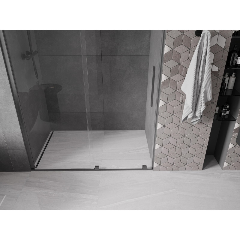 Mexen Velar sliding shower doors 130 cm, transparent, brushed gun gray - 871-130-000-01-66