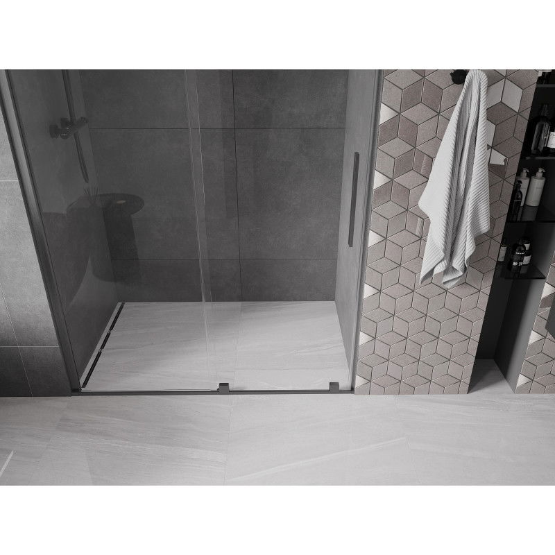 Mexen Velar 160 cm sliding shower door, transparent, brushed gun gray - 871-160-000-01-66