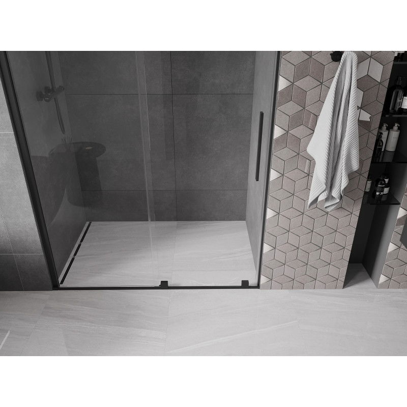 Mexen Velar 130 cm Sliding Shower Door, Transparent, Black - 871-130-000-01-70