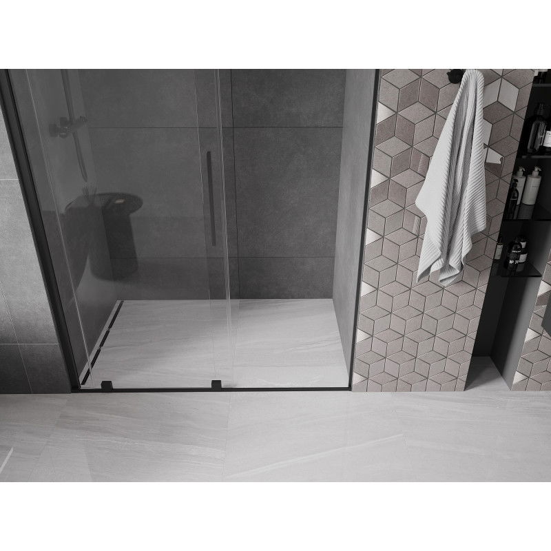 Mexen Velar 130 cm Sliding Shower Door, Transparent, Black - 871-130-000-01-70