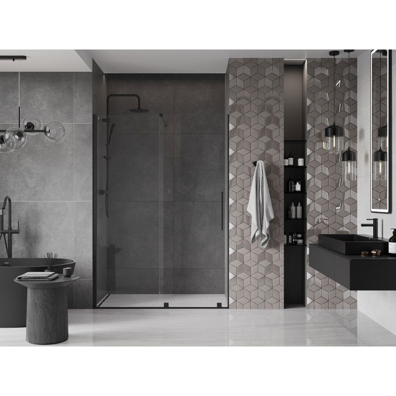 Mexen Velar 130 cm Sliding Shower Door, Transparent, Black - 871-130-000-01-70