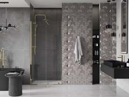 Mexen Velar sliding shower door 110 cm, transparent, gold - 871-110-000-01-50