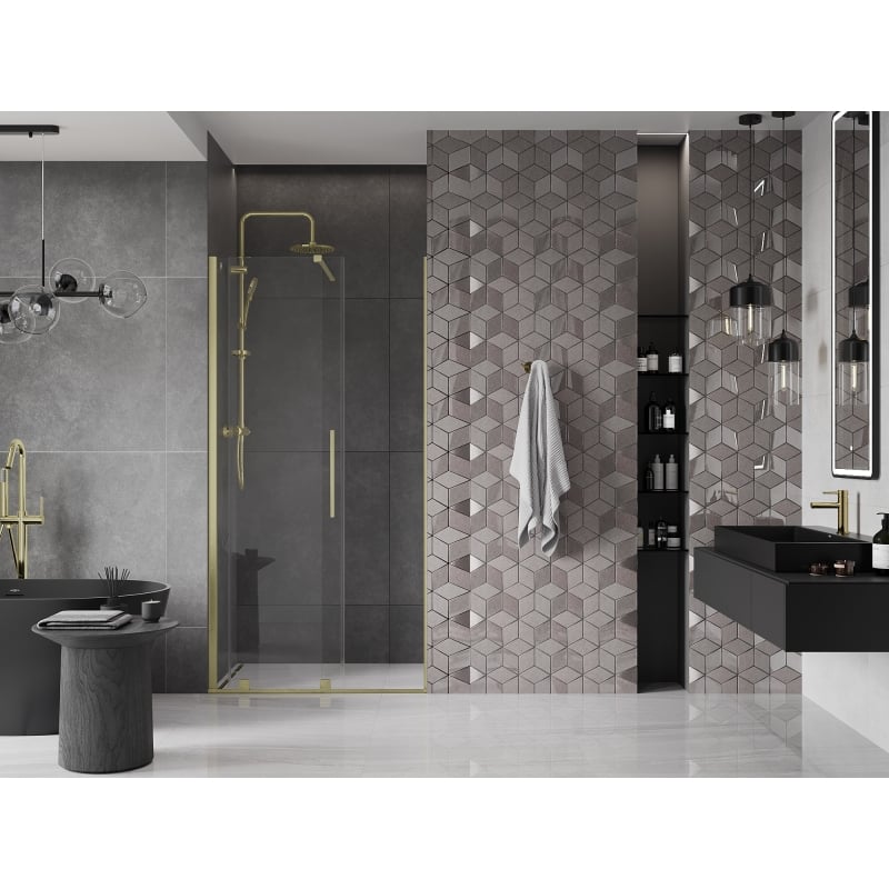 Mexen Velar sliding shower doors 90 cm, transparent, brushed gold - 871-090-000-01-55