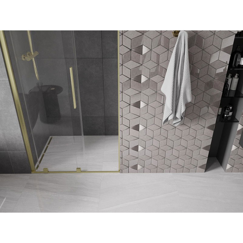 Mexen Velar sliding shower door 100 cm, transparent, brushed gold - 871-100-000-01-55