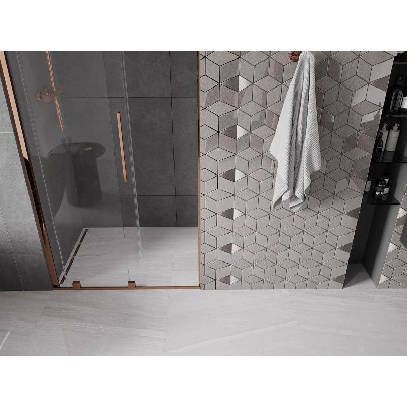 Mexen Velar sliding shower door 110 cm, transparent, rose gold - 871-110-000-01-60
