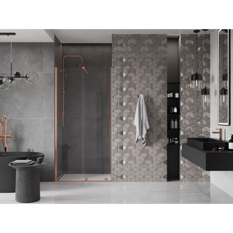 Mexen Velar sliding shower door 90 cm, transparent, brushed copper - 871-090-000-01-65