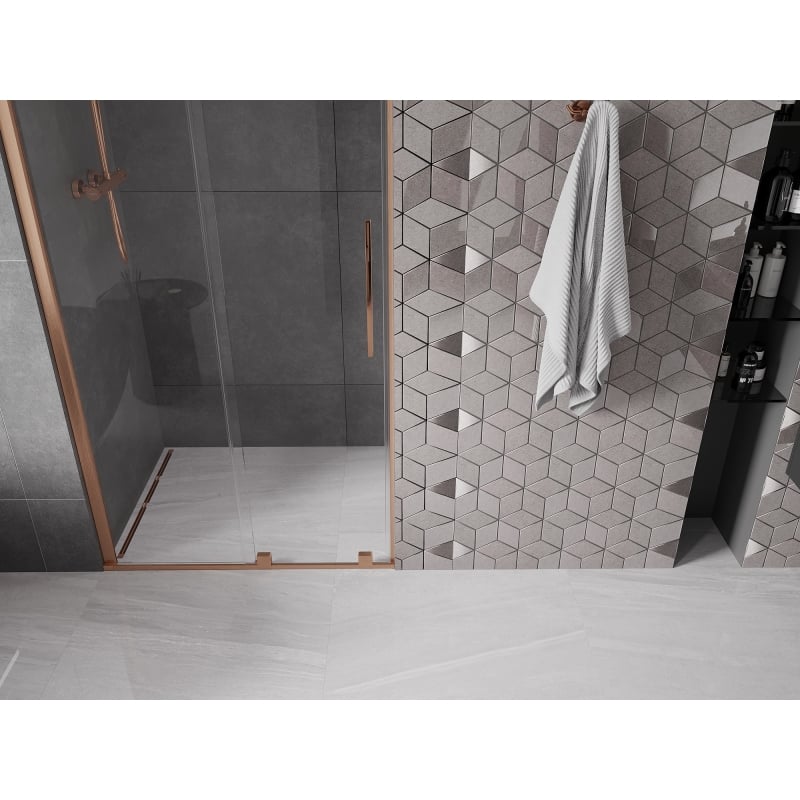 Mexen Velar 110 cm Sliding Shower Door, Transparent, Brushed Copper - 871-110-000-01-65