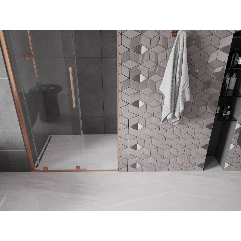 Mexen Velar 110 cm Sliding Shower Door, Transparent, Brushed Copper - 871-110-000-01-65