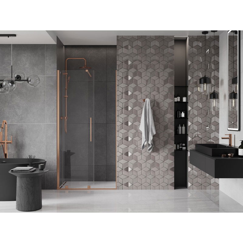 Mexen Velar sliding shower door 110 cm, transparent, brushed copper - 871-110-000-01-65