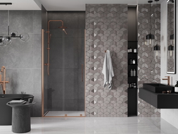 Mexen Velar sliding shower door 110 cm, transparent, brushed copper - 871-110-000-01-65
