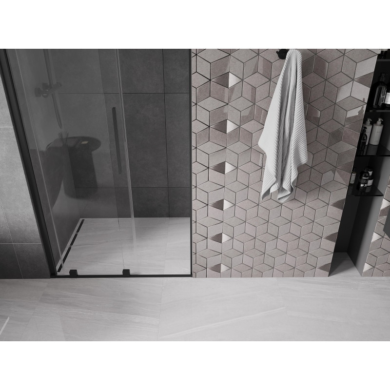 Mexen Velar 90 cm sliding shower door, transparent, black - 871-090-000-01-70