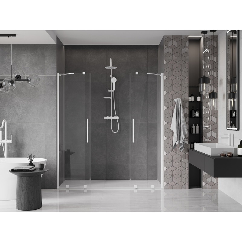 Mexen Velar Sliding Shower Door Duo 180 cm, Transparent, White - 871-180-000-02-20