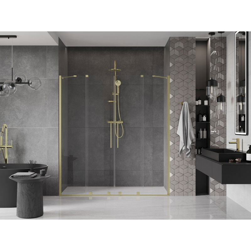 Mexen Velar Duo Sliding Shower Door 170 cm, Transparent, Brushed Gold - 871-170-000-02-55