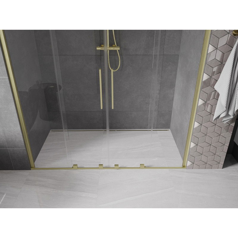 Mexen Velar Duo 180 cm Sliding Shower Door, Transparent, Brushed Gold - 871-180-000-02-55