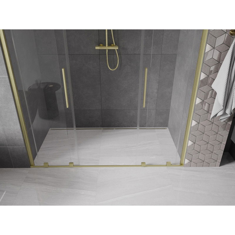 Mexen Velar Duo sliding shower doors 200 cm, transparent, brushed gold - 871-200-000-02-55