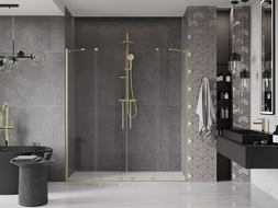 Mexen Velar Duo sliding shower doors 200 cm, transparent, brushed gold - 871-200-000-02-55