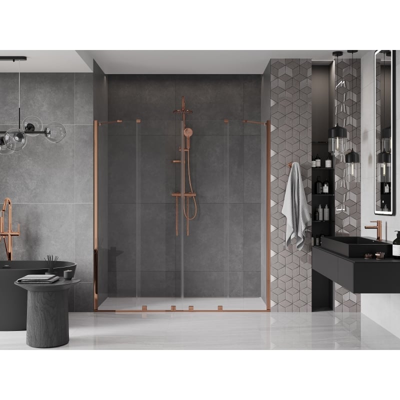 Mexen Velar Duo Sliding Shower Doors 200 cm, Transparent, Rose Gold - 871-200-000-02-60