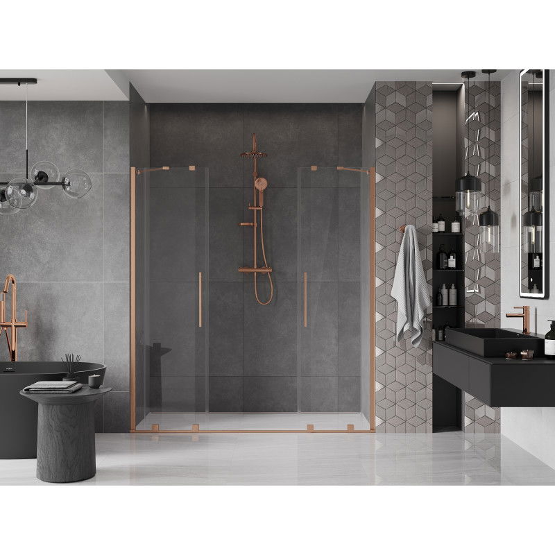 Mexen Velar Duo sliding shower door 170 cm, transparent, brushed copper - 871-170-000-02-65