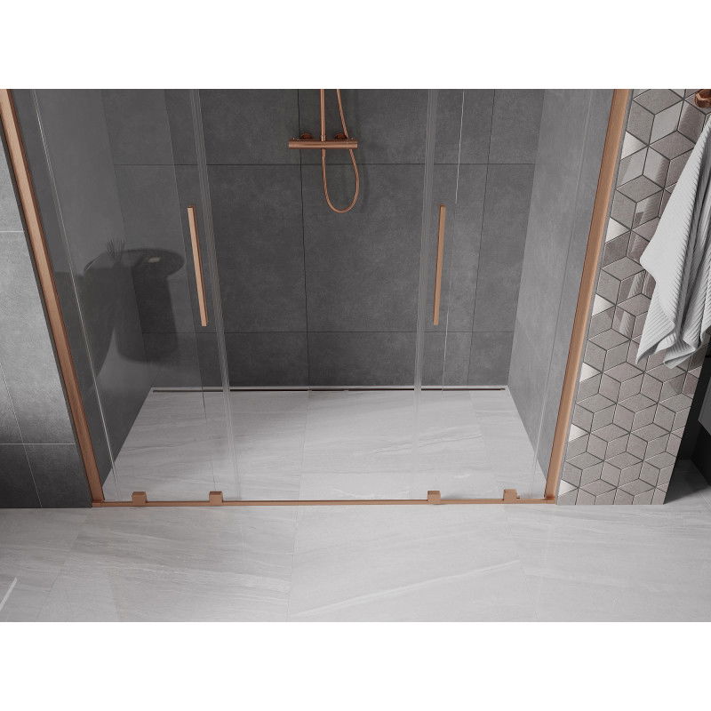 Mexen Velar Duo Sliding Shower Door 180 cm, Transparent, Brushed Copper - 871-180-000-02-65